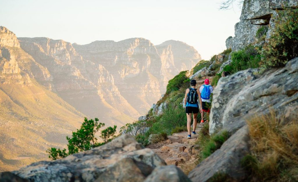 Hikers ascending Table Mountain trail